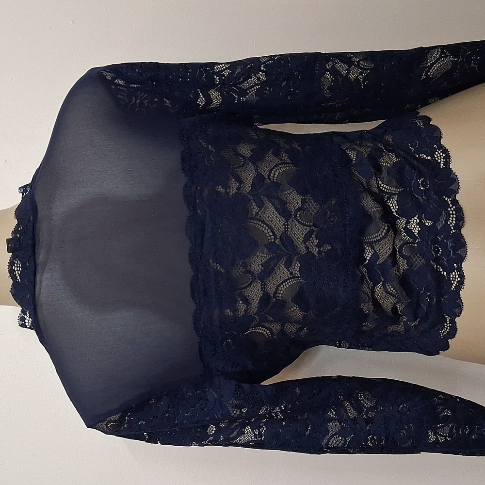 Guess Y2K Lace Sheer Top Blue Large Crop Fairy Feminine Delicate - Picture 2 of 11